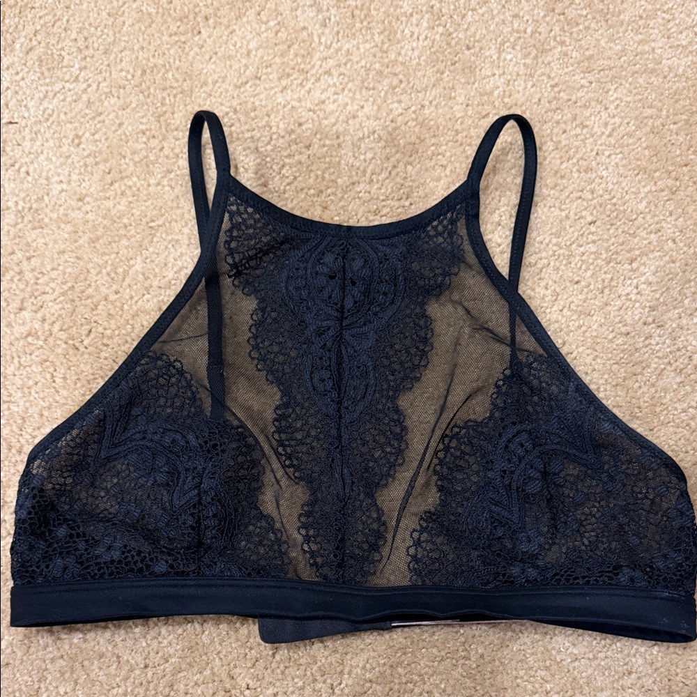 Victoria's Secret Sheer High-Neck Lace Bralette - Black